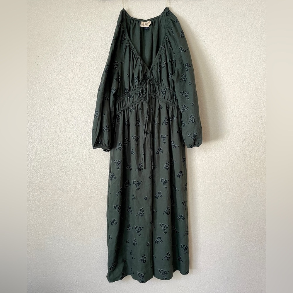 Universal Thread tie-front puff 3/4 sleeve midi dress, green, xs